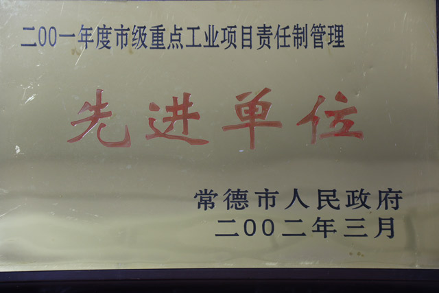 2001年度市级重点工业项目责任制管理一“先进单位”